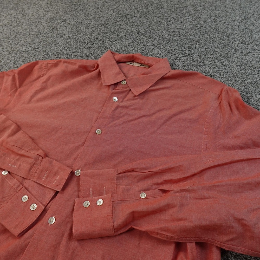 John Varvatos Shirt‎ Mens L Red Chambray Long Sleeve Button Up Dress Preppy USA